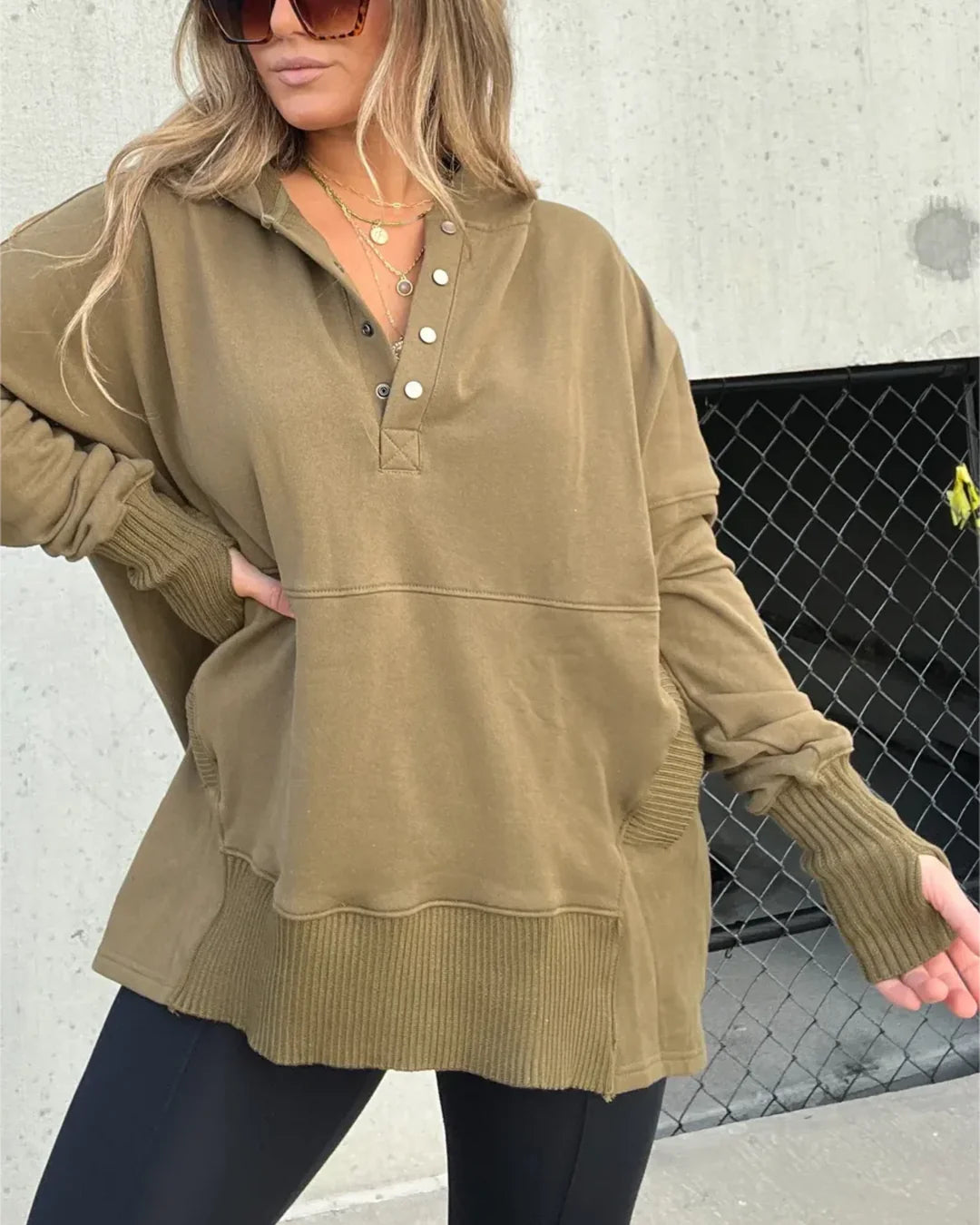 THE FIRST – PREMIUM FLOWY HOODED SWEATSHIRT – KHAKI